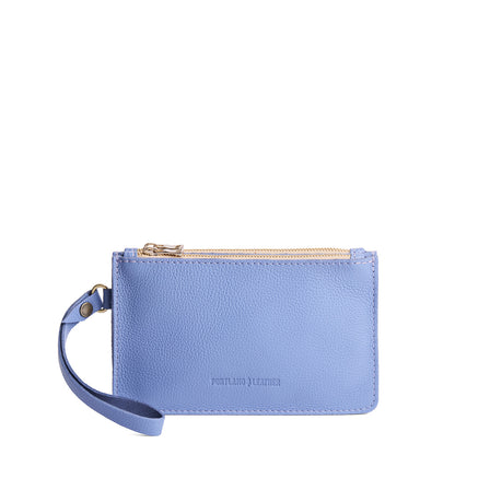 Aster | Leather wristlet with two zippered pockets and removable wrist strap