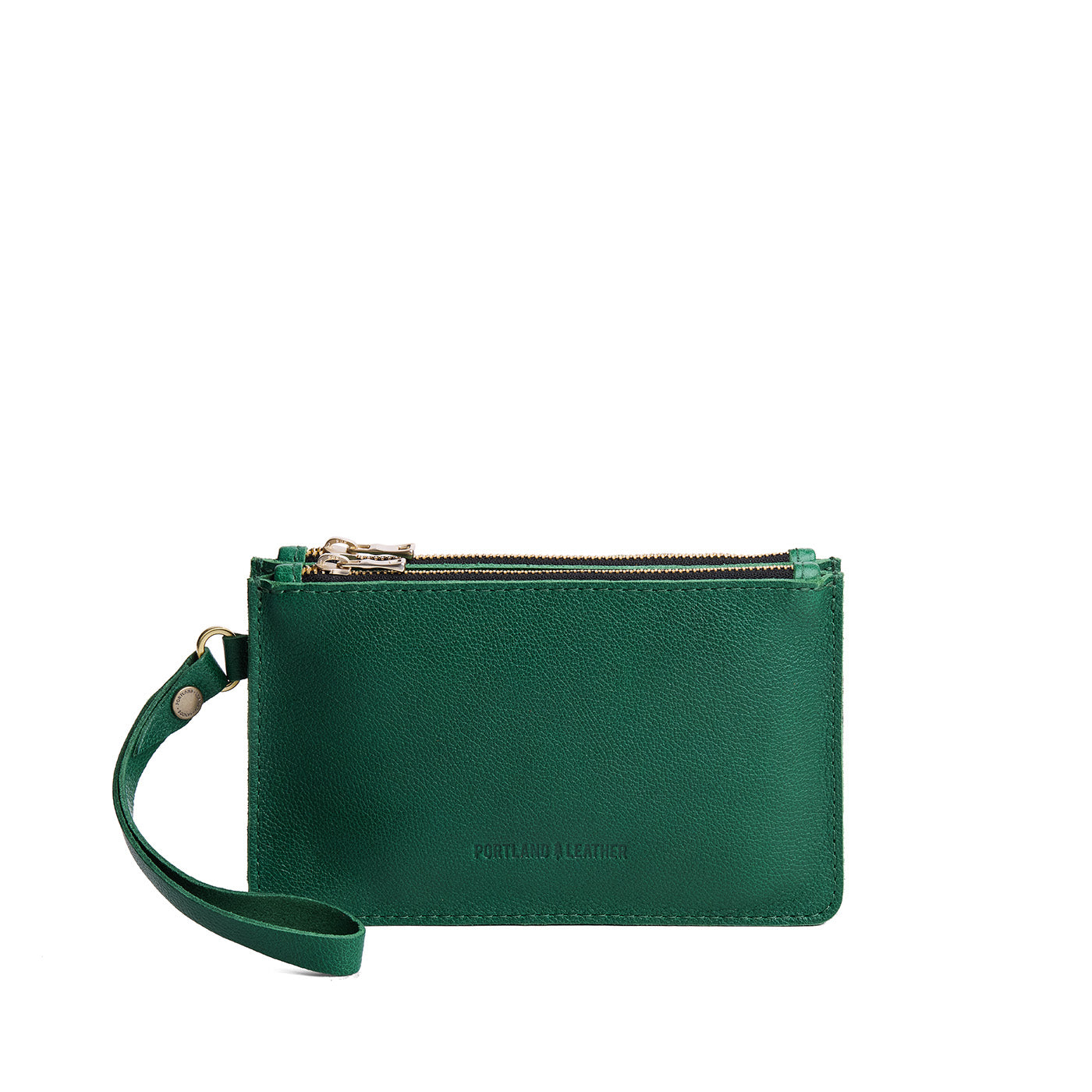 Bacalar | Leather wristlet with two zippered pockets and removable wrist strap