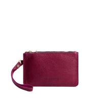 Orchid | Leather wristlet with two zippered pockets and removable wrist strap