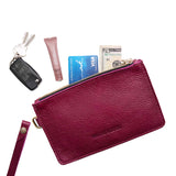Orchid | Leather wristlet with two zippered pockets and removable wrist strap