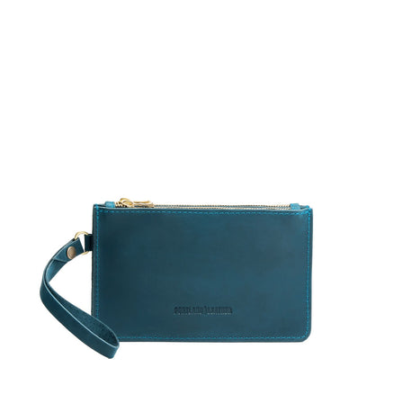 Westward Blue | Leather wristlet with two zippered pockets and removable wrist strap