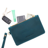 Westward Blue | Leather wristlet with two zippered pockets and removable wrist strap