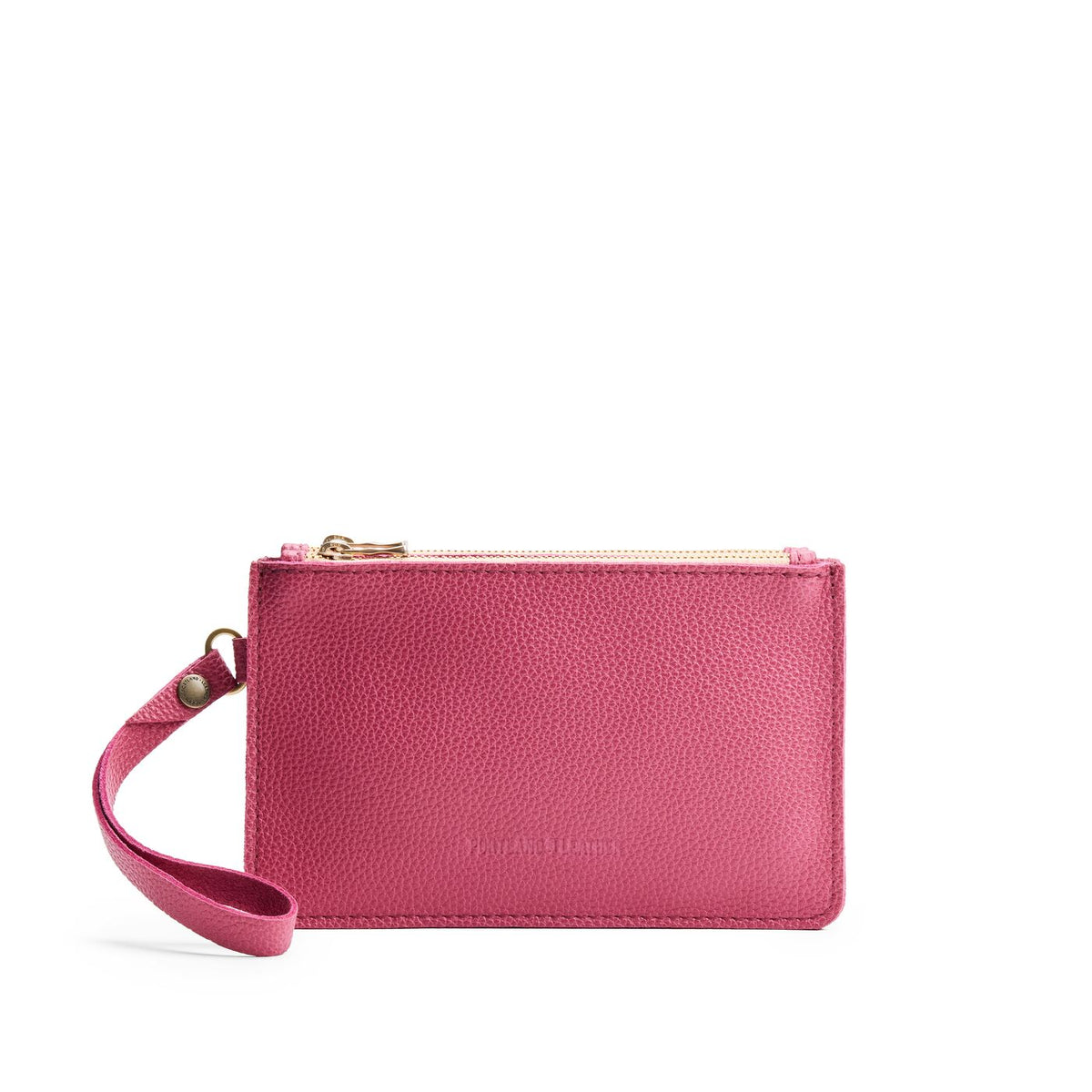 Wild Rose | Leather wristlet with two zippered pockets and removable wrist strap