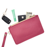 Wild Rose | Leather wristlet with two zippered pockets and removable wrist strap