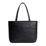 Pebbled--black Large Zipper | Leather tote bag with riveted straps and exterior key loop