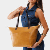Mango Zipper | Large leather tote bag with sturdy bridle handles and front pocket