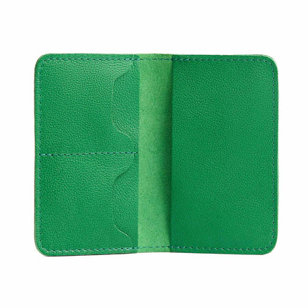 Jolly Green | Leather passport case with PLG logo open shot