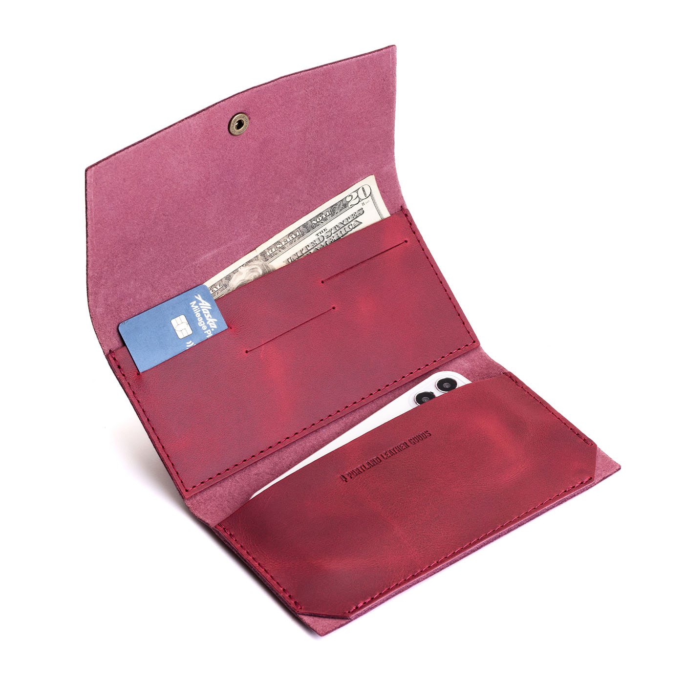 Anemone | Leather wallet with snap closure open