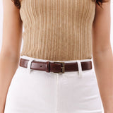 Pecan | Legacy leather belt on model's waist