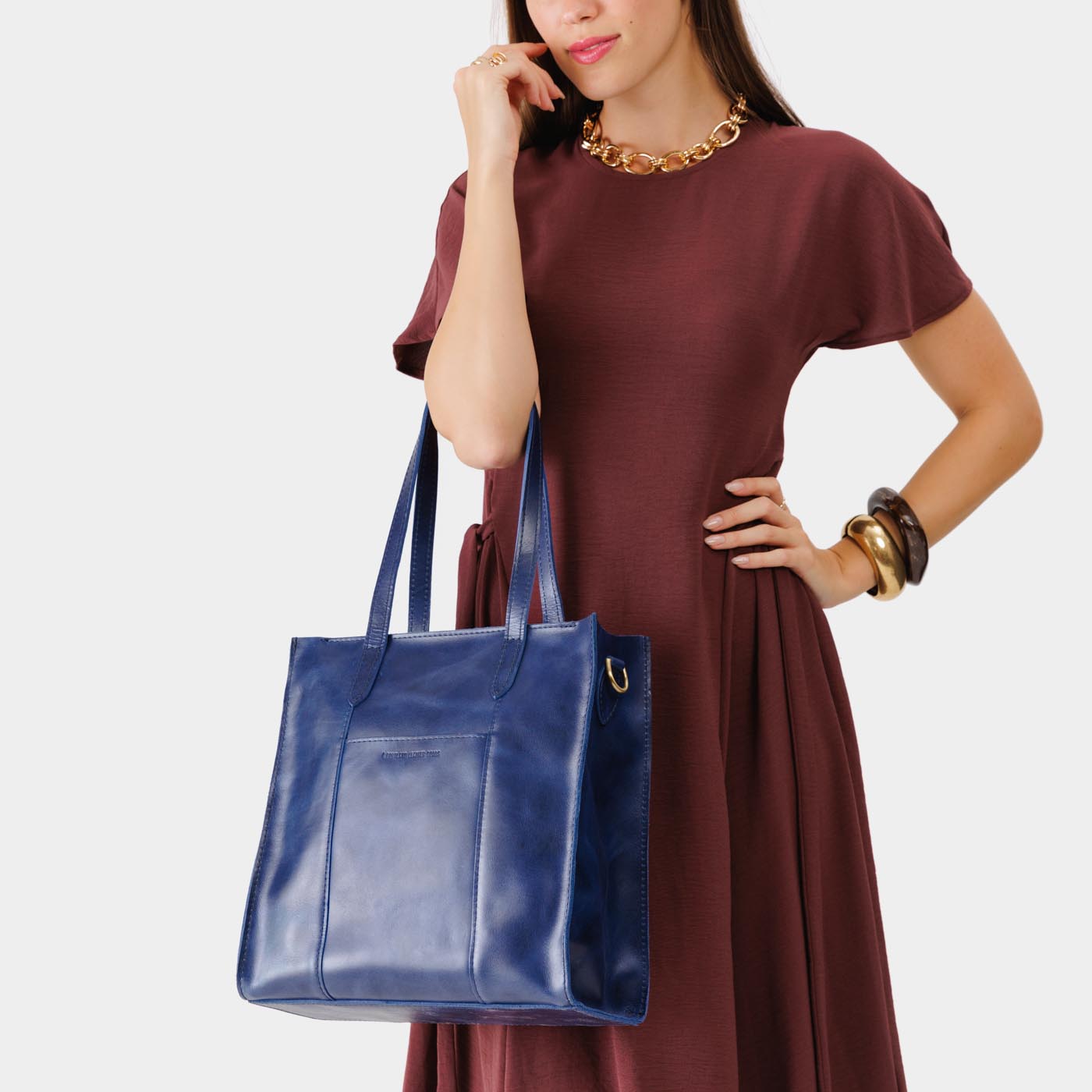 Cowboy Blue*North/South  | Structured large tote bag with overlapping panels and crossbody strap