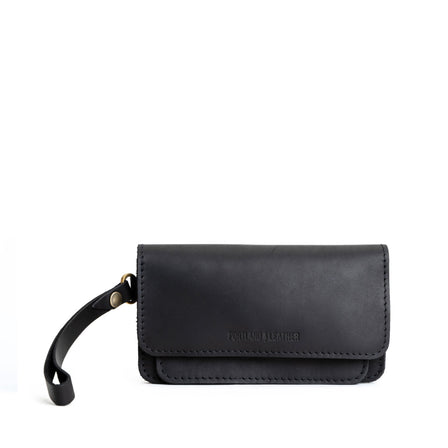 Black | Leather wallet clutch with wristlet and magnetic closure