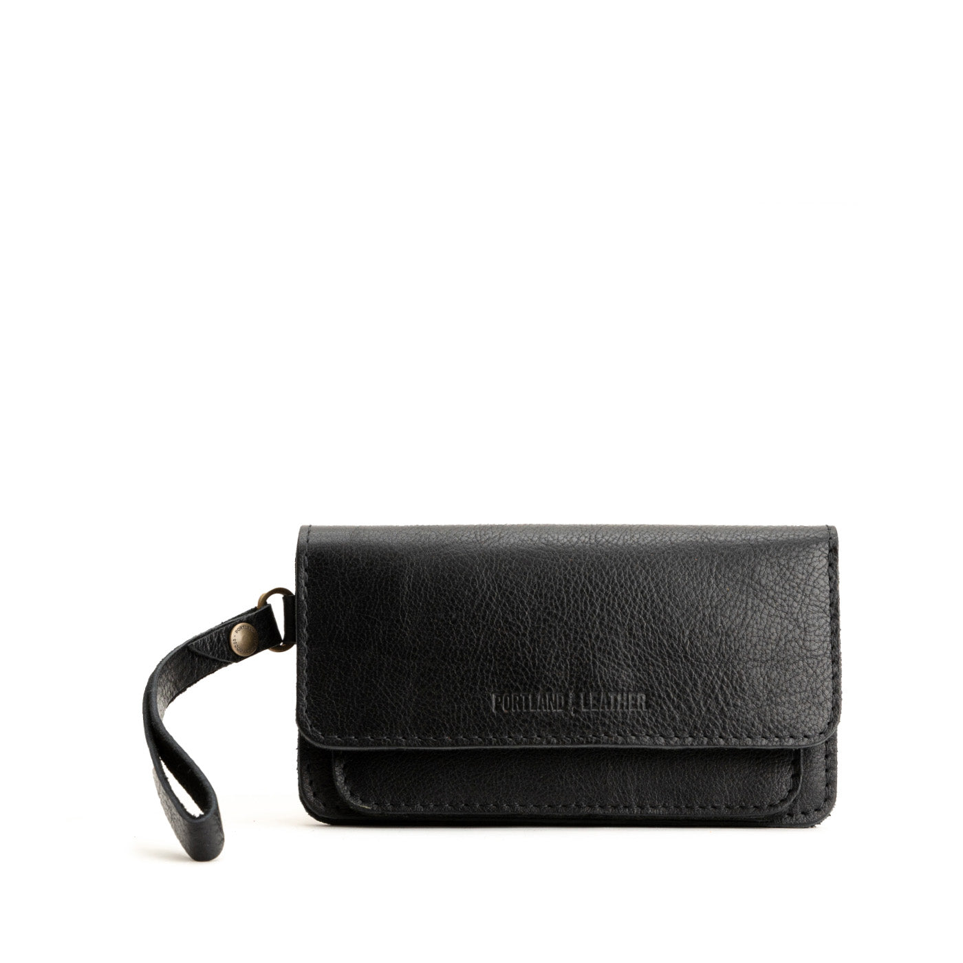 Pebbled--black | Leather wallet clutch with wristlet and magnetic closure