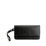 Pebbled--black | Leather wallet clutch with wristlet and magnetic closure