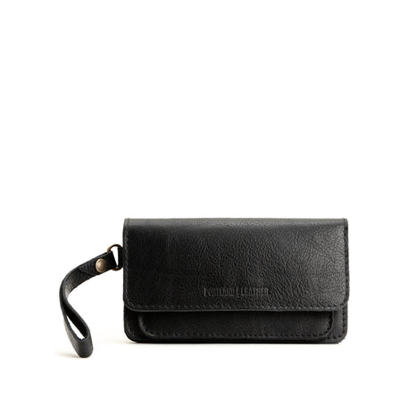 Pebbled--black | Leather wallet clutch with wristlet and magnetic closure
