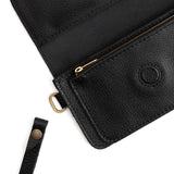 Pebbled--black | Leather wallet clutch with wristlet and magnetic closure