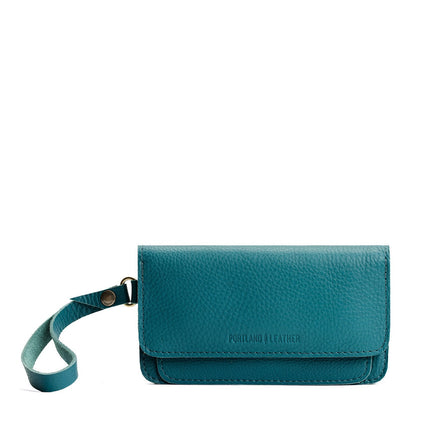 Soul Blue | Leather wallet clutch with wristlet and magnetic closure
