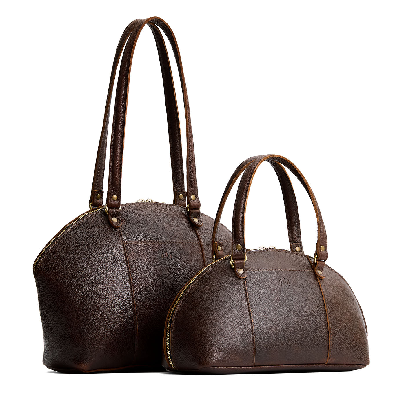 Coldbrew | Size comparison of the large and small half circle crossbody bag with handles and removable crossbody strap 