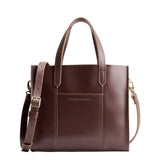 Chocolate Brown Classic | Structured mid-size tote bag with overlapping panels and crossbody strap