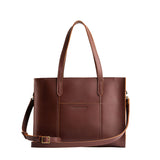 Cognac East/West | Structured wide tote bag with overlapping panels and crossbody strap