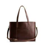 Chocolate Brown East/West | Structured wide tote bag with overlapping panels and crossbody strap