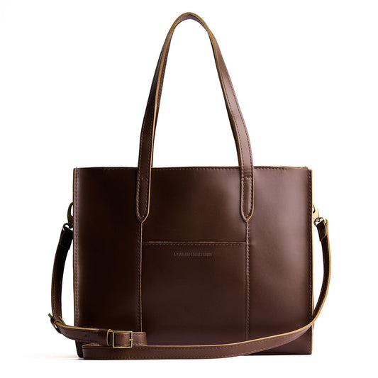 Chocolate Brown*East/West | Structured wide tote bag with overlapping panels and crossbody strap