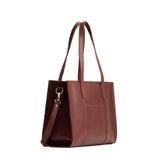 Cognac East/West | Structured wide tote bag with overlapping panels and crossbody strap