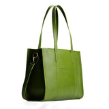 Green Apple East/West | Structured wide tote bag with overlapping panels and crossbody strap