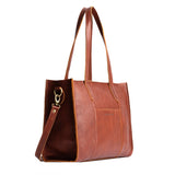 Nutmeg East/West | Structured wide tote bag with overlapping panels and crossbody strap