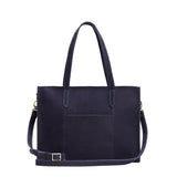 Velvet Blue East/West | Structured wide tote bag with overlapping panels and crossbody strap