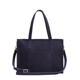 Velvet Blue*East/West | Structured wide tote bag with overlapping panels and crossbody strap