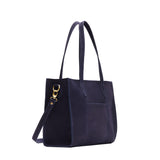 Velvet Blue East/West | Structured wide tote bag with overlapping panels and crossbody strap