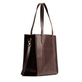 Chocolate Brown North/South | Structured large tote bag with overlapping panels and crossbody strap