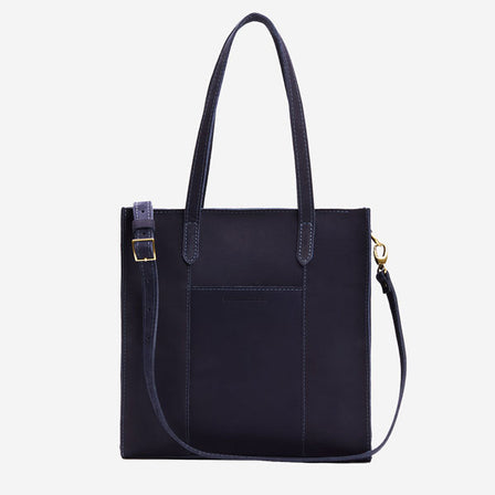 Velvet Blue*North/South | Structured large tote bag with overlapping panels and crossbody strap