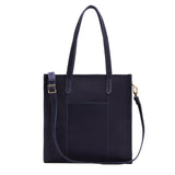 Velvet Blue North/South | Structured large tote bag with overlapping panels and crossbody strap