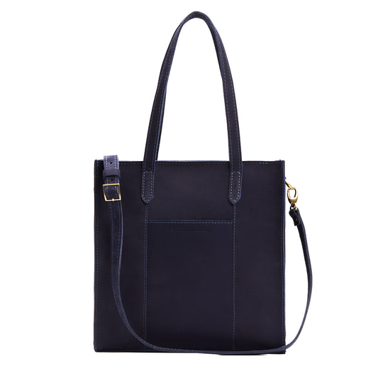 Velvet Blue*North/South | Structured large tote bag with overlapping panels and crossbody strap