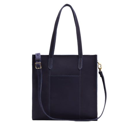 Velvet Blue*North/South | Structured large tote bag with overlapping panels and crossbody strap