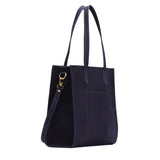 Velvet Blue North/South | Structured large tote bag with overlapping panels and crossbody strap
