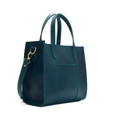 Westward Blue | Structured mid-size tote bag with overlapping panels and crossbody strap