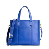Astro Blue Zipper | Structured mid-size tote bag with overlapping panels and crossbody strap