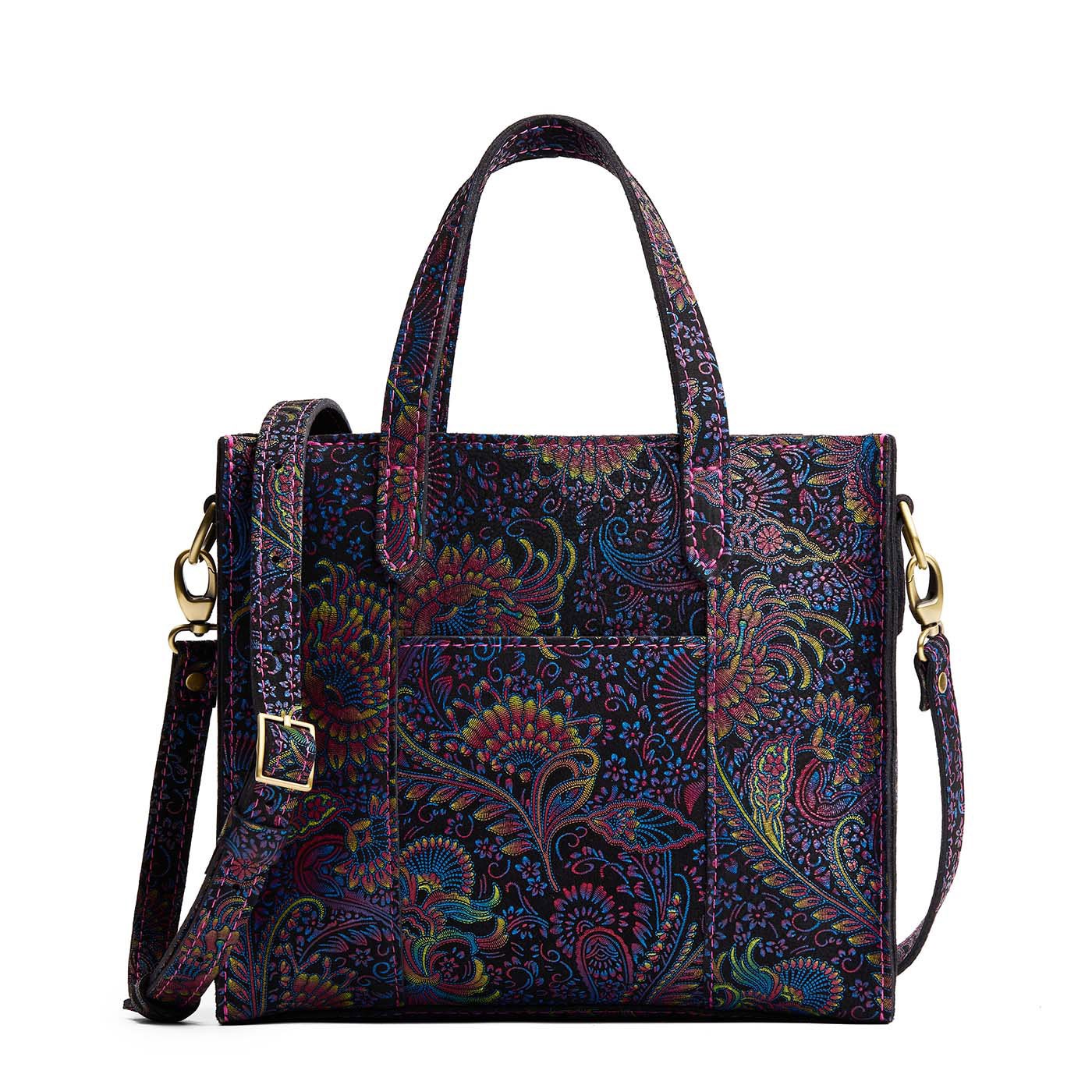 Carnival*Zipper | Structured mid-size tote bag with overlapping panels and crossbody strap