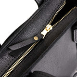 Pebbled--black Zipper | Structured mid-size tote bag with overlapping panels and crossbody strap