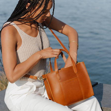 Honey*Classic | Structured mid-size tote bag with overlapping panels and crossbody strap