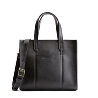 Pebbled--black*Zipper | Structured mid-size tote bag with overlapping panels and crossbody strap