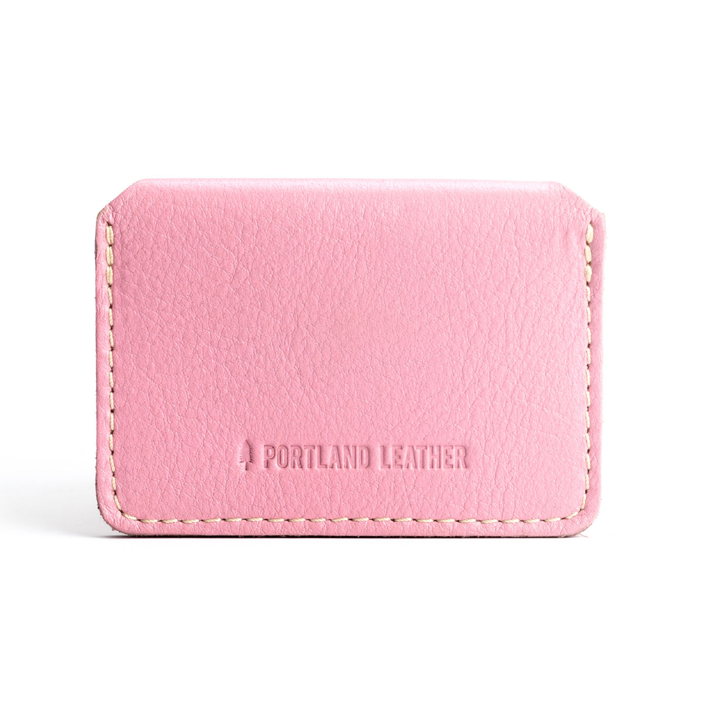 Vintage Pink | Backside of small leather wallet with debossed PLG logo