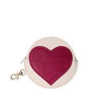 Bone | Leather round keychain pouch with heart in the middle