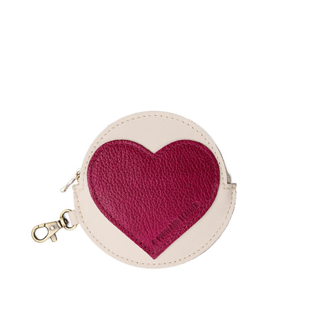 Bone | Leather round keychain pouch with heart in the middle