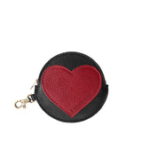 Pebbled--black | Leather round keychain pouch with heart in the middle