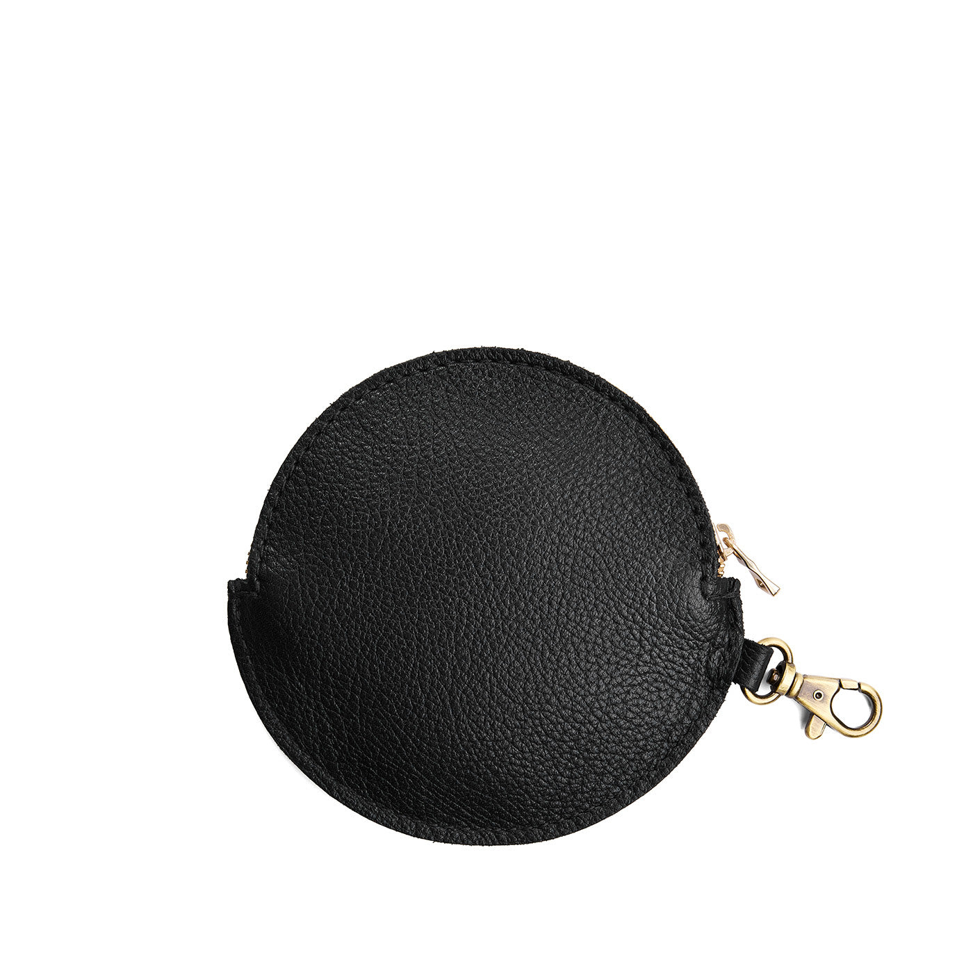 Pebbled--black | Leather round keychain pouch