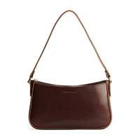 Chocolate Brown | Petite bean shaped shoulder bag with a zipper closure
