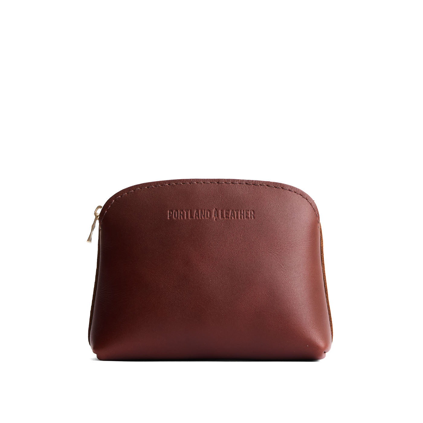 Cognac*Classic | Compact leather pouch with top zipper